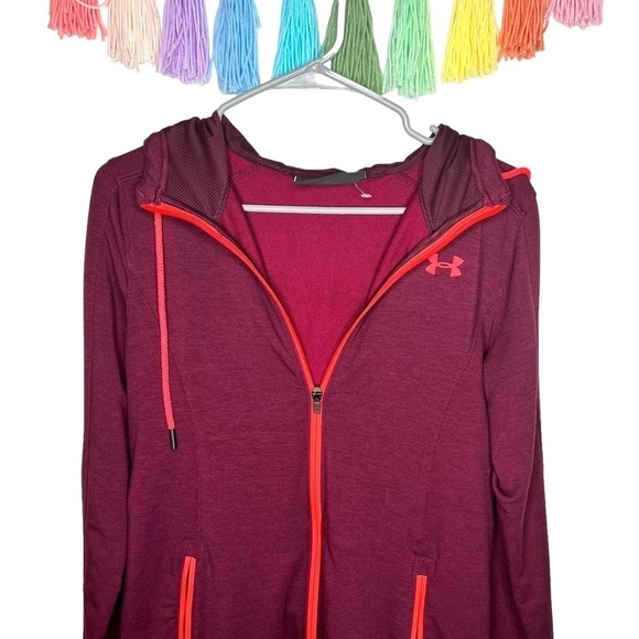 Under Armour Crimson Coral Full Zip Up Hooded Sweatshirt Athletic Jacket Small - Picture 2 of 15
